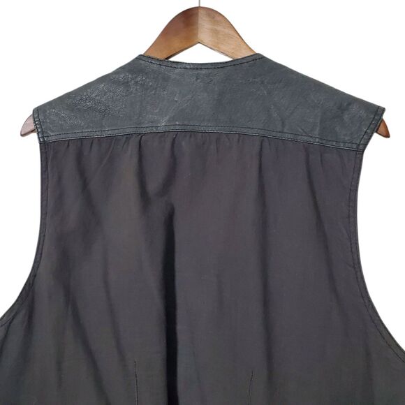 Vintage 90’s Structure Black Leather Snap Biker Vest Size L Mens - Picture 5 of 9